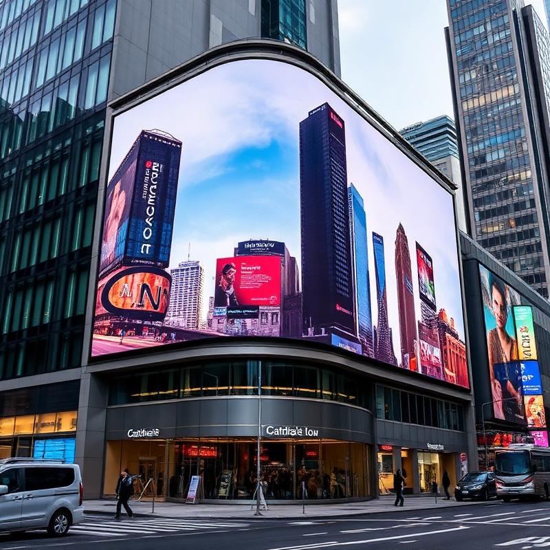 Neighbourhood street with multiple storefront screens